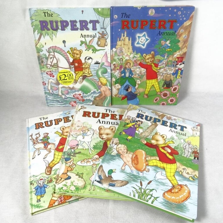 Rupert The Bear Annuals x 5 (1996-1999 +2001). + Rupert hand Puppet #1
