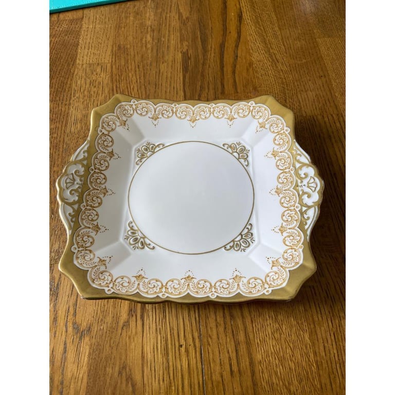 image for Vintage Plant Tuscan pale pink and gilt square china plate fine English bone china Art Deco Style