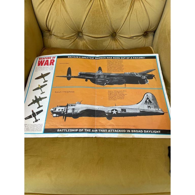 Rare Vintage Lancaster bomber antique large wall chart , weapons of war magazine 