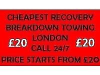 TOW TRUCK LONDON 24/7 CHEAP VAN CAR RECOVERY BRAEKDOWN VEHICLE JUMP START TOWING SERVICE TRANSPORTER