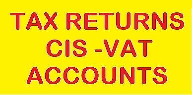 SELF ASSESSMENT, TAX RETURNS from £100 CIS, PAYROLL, VAT, LIMITED COMPANY ACCOUNTS