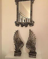 Old Silver Decorative Mirror and Standing Angel Wings Combo