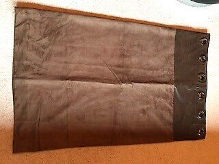 image for Brown curtains 66x54 leather look top panel and suede bottom in good condition