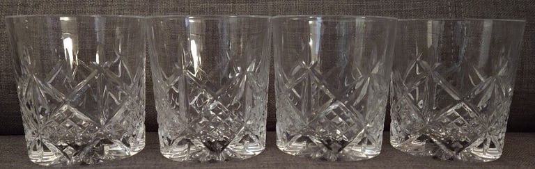 Vintage Square Crystal Decanter + 4 Whisky Glass Tumbler Set - Scotch Malt