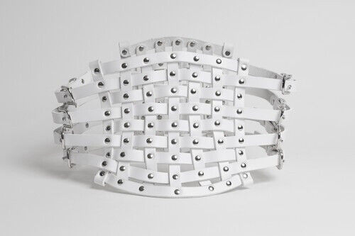 image for Melissa Tofton White Leather Woven Clinch Belt - One Size
