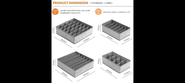 Underwear Drawer Organiser set of 6