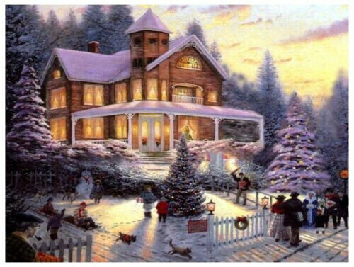 LED CANVAS PRINT XMAS SNOW HOUSE RED WINE CANDLE OR TAPESTRY OWL 40cm x 30cm