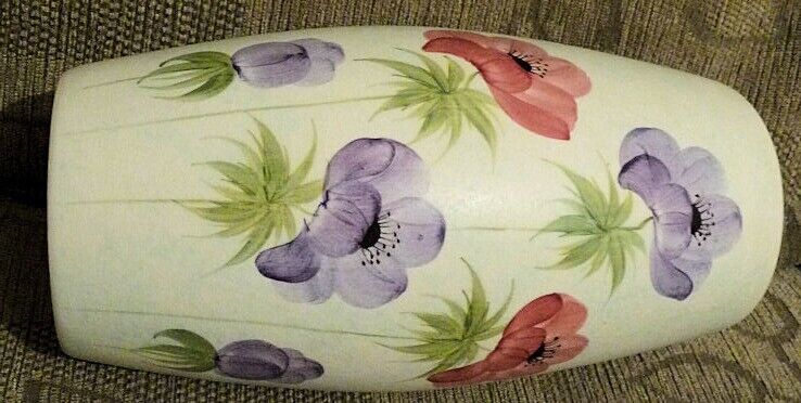 image for Vintage Edward Radford, Hand painted pottery vase with Lilac and Red Anemone floral pattern