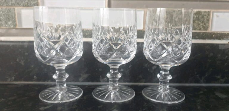 Three Thomas Webb crystal sherry glasses large 