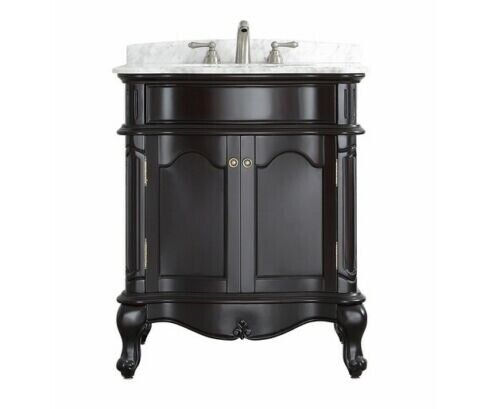 Vanity Unit Basin Carrara Marble Worktop Black Floor Standing Sink