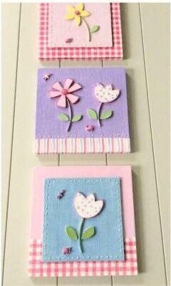 Girls Next Set of 3 Handmade Multicoloured Decorative Tile Pictures 