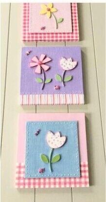 Girls Next Set of 3 Handmade Multicoloured Decorative Tile Pictures 