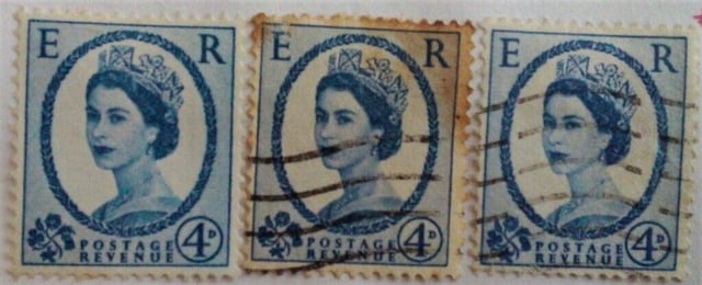 GREAT BRITAIN QEII 1952-54 'light blue 4d x 3' POSTAGE STAMPS | in Norwich,  Norfolk | Gumtree