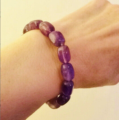 image for AMETHYST GEMSTONE BRACELET - February Birthstone - Stretch Bead Bracelet (No Clasp Needed)
