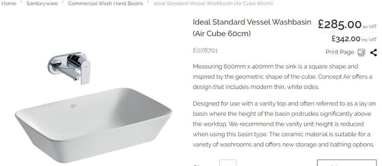 modern counter top basin. ideal standard, large bathroom basin