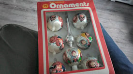Retro 1970s Christmas tree baubles unused and more