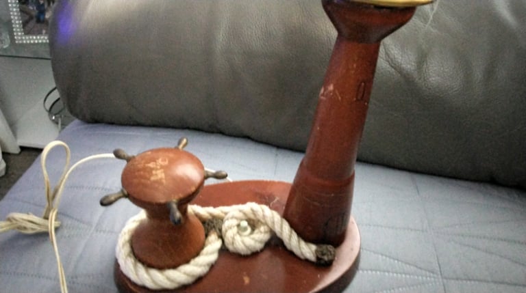 Vintage 1950s wooden lighthouse lamp