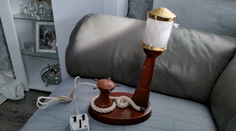image for Vintage 1950s wooden lighthouse lamp