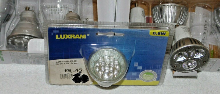 BUNDLE OF 10 MIXED GU10 LED LIGHT BULB LAMPS 3 TYPES 3 6 AND 18 LED WHITE GREEN*
