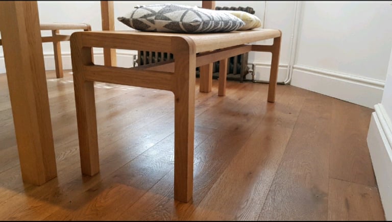 Habitat Radius Solid Oak Dining Table And 2 x Bench Set 