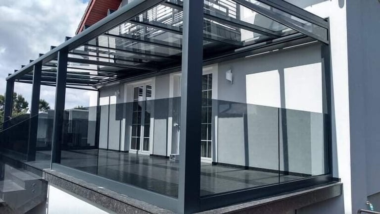 Aluminium Roof Canopy Veranda Glass Room Glass extension Frameless Sliding System Pergola