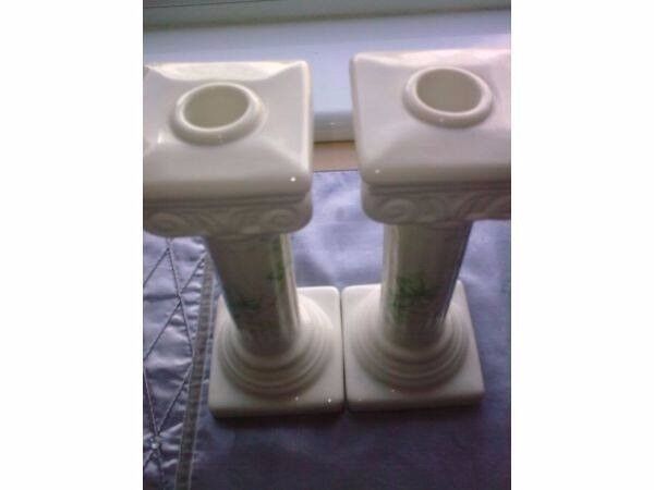 BELLEEK SET OF TWO SHAMROCK DESIGN CANDLESTICKS ONLY £50.00 FOR PAIR 