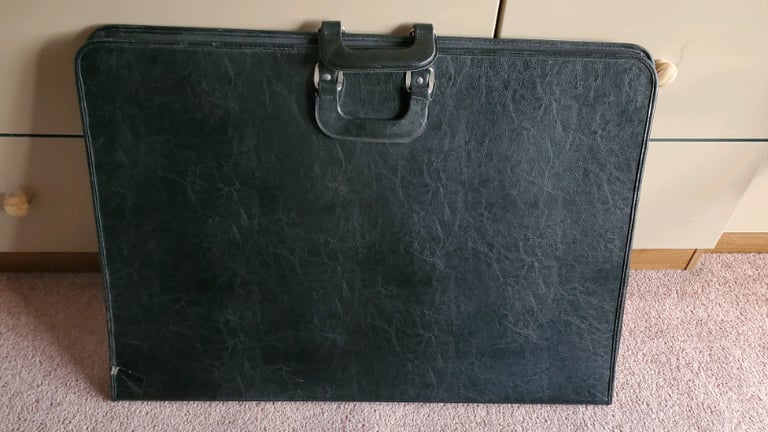 Black A2 leather zipped art portfolio case
