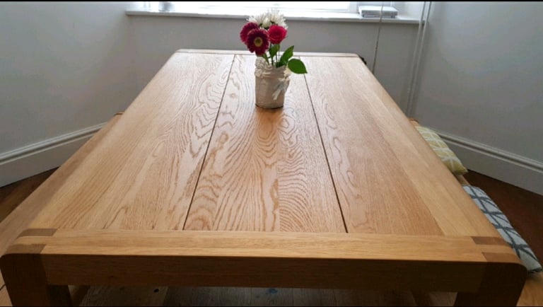 Habitat Radius Solid Oak Dining Table And 2 x Bench Set 