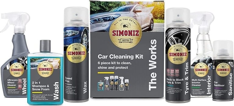 SIMONIZ 'The Works' Car Cleaning Kit, 6 Piece Kit to Clean, Shine and Protect, Brand New