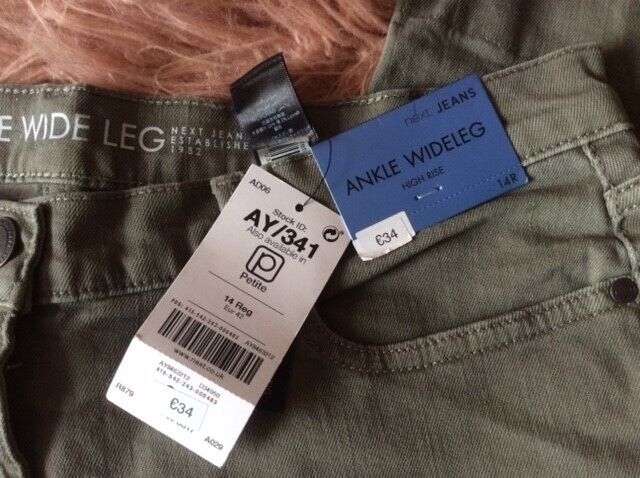 Next: soft green ankle grazer wide-leg jeans. Size 14 regular/ Europe 42,  unworn with original tags | in Barnsley, South Yorkshire | Gumtree