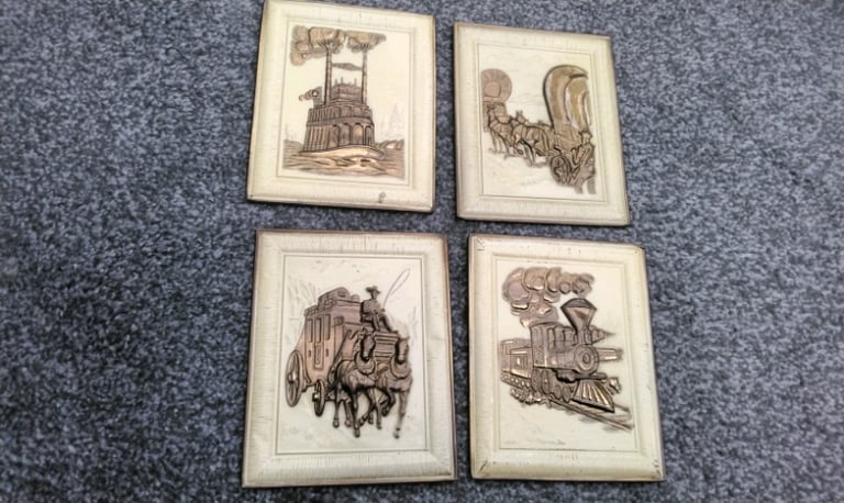 image for 4 small old early transportation wall plaques cool