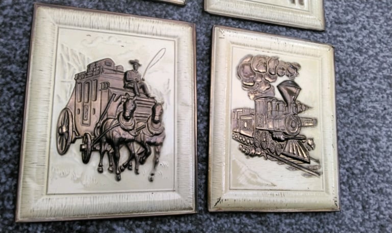 4 small old early transportation wall plaques cool