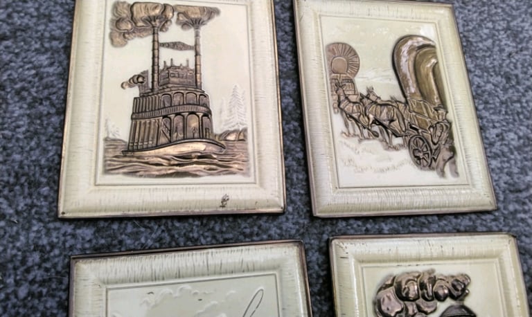 4 small old early transportation wall plaques cool