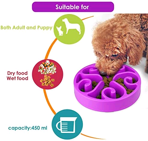 Zellar Dog Cat Bowl Slow Feeder Bowls- Slow Feed+Interactive+Bloat Sto