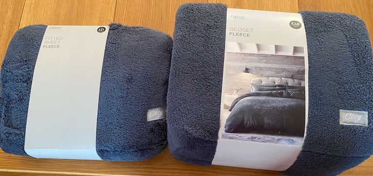 image for Next Navy Blue Fleece Kingsize Bedding with fitted sheet, BNIB, RRP £69