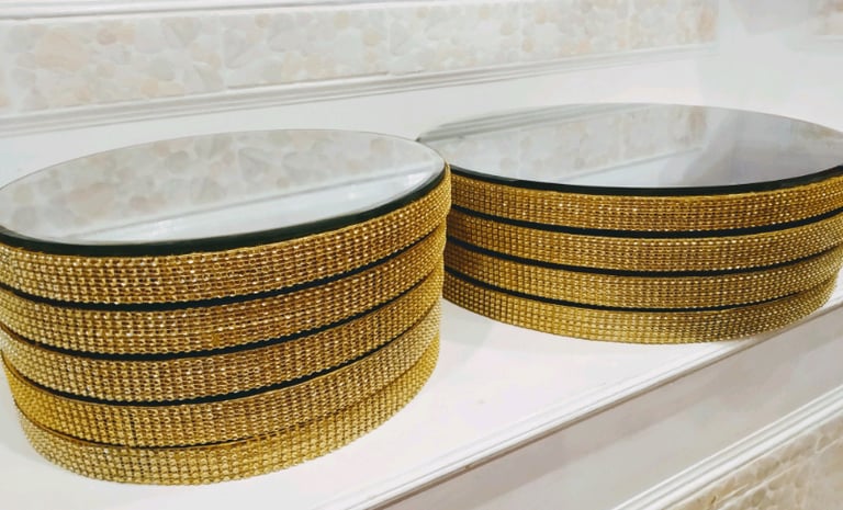 12"/30cm Gold Round Diamonte Cake Base Display Stunning Newly Mad