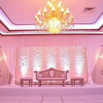 Mandap Style Pillars Hire £95 Black Table Cloth Hire Chair Decorations 79p Indian Caterer London £15
