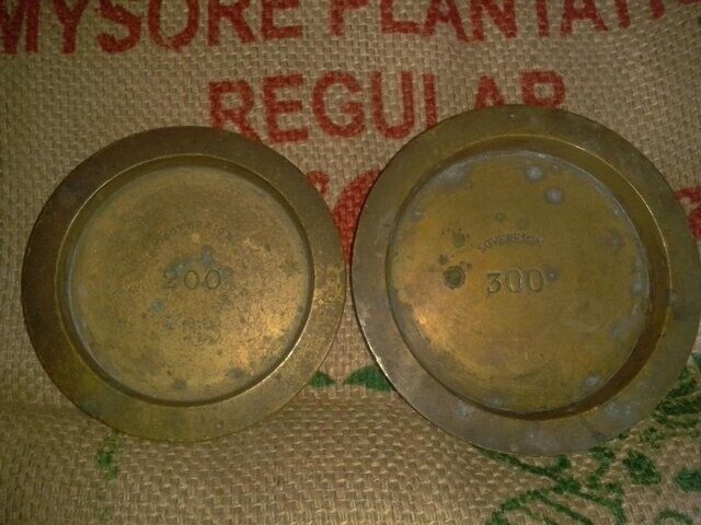image for 1800s Royal Mint issue Brass sovereign weights 200 & 300