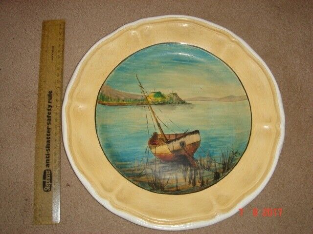 image for Painted pottery Plate of Sailing Boat d8