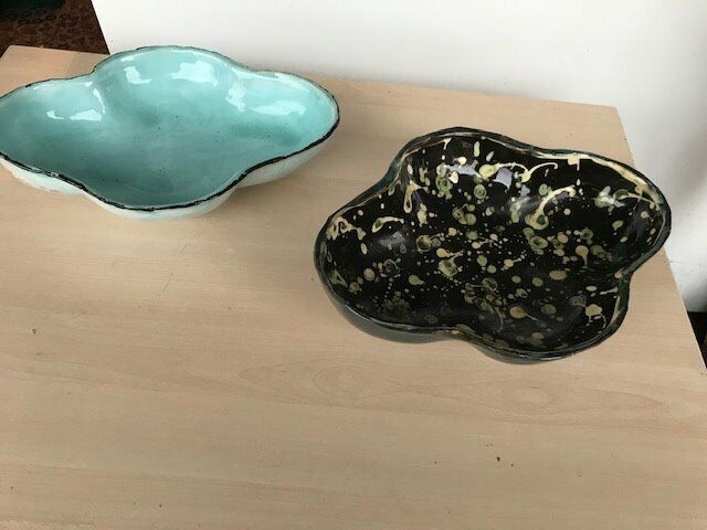 Two craft pottery dishes for use or ornament