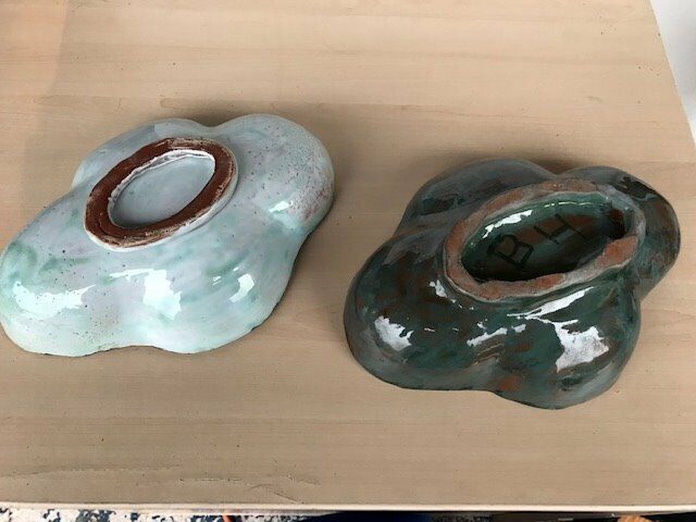 Two craft pottery dishes for use or ornament
