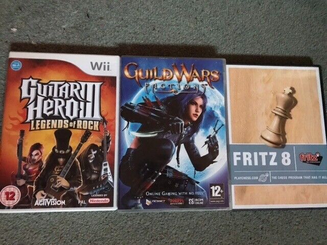 image for PC and Wii games. Guild Wars Factions, Fritz 8, Guitar Hero 3.