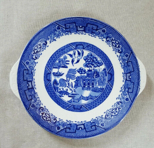 image for ANTIQUE SERVING DISH with Handles - 'Washington Old Willow' - Circa 1910 - Cobalt Blue Transferware