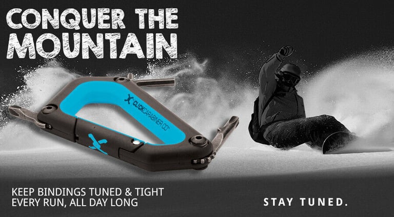 CLICK Snowboard Carabiner Mini-Tool (Black & Neon Blue Design) - Brand New!