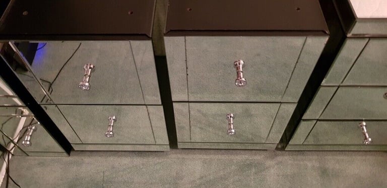 TOUGHENED MIRRORED 7 DRAWER DRESSING TABLE AND 2 X BEDSIDE TABLES WITH 3 DRAWERS FROM 'MY FURNITURE'