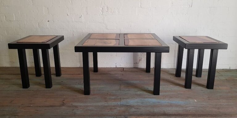BESPOKE LIVE EDGE BEECH EPOXY RESIN RIVER COFFEE TABLE AND 2 SIDE TABL
