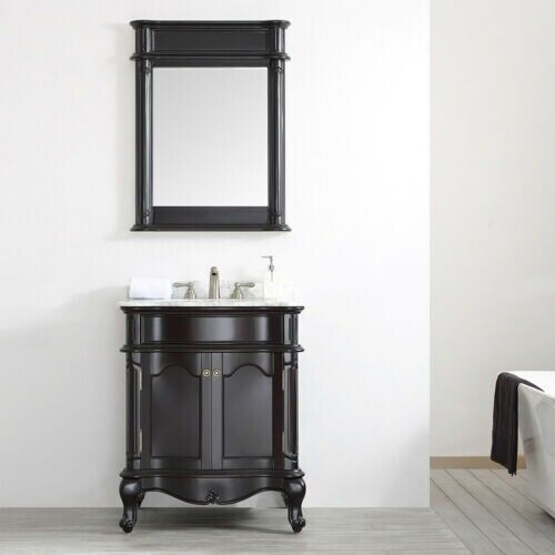 Vanity Unit Basin Carrara Marble Worktop Black Floor Standing Sink