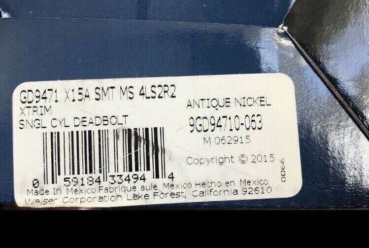2 WEISER Single Cylinder UNOPENED
