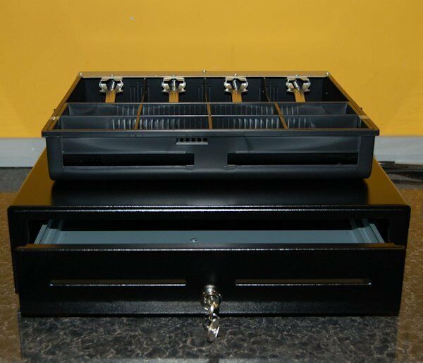 Used Heavy Duty Black Normal & Flip Top Cash Drawer 24v RJ11 / RJ12 With Insert