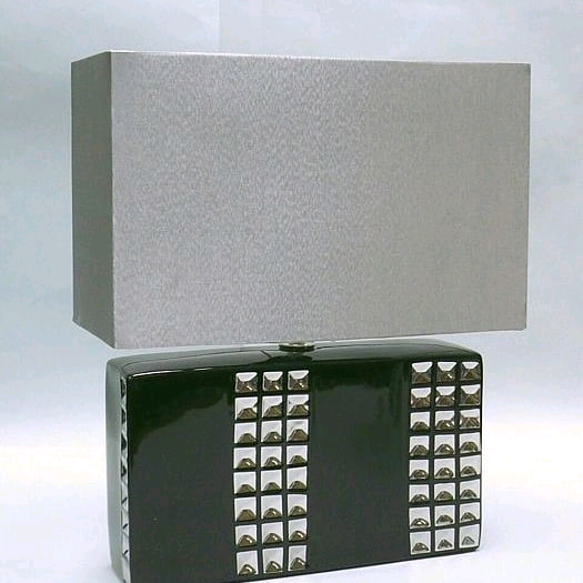 image for Black / Silver Ceramic Table Lamp With faux Silk white Shade